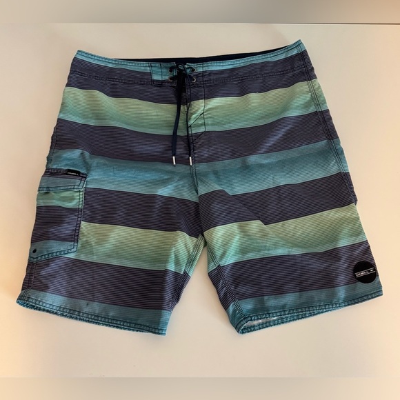 O’Neill Men's Blue and Green Striped Swim Shorts Size 38 - Picture 1 of 7